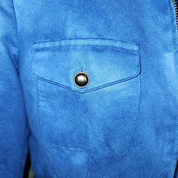 Evan Picone Blue Suede-like Zip Blazer With Gold Buttons and Pockets - Picture 9 of 13